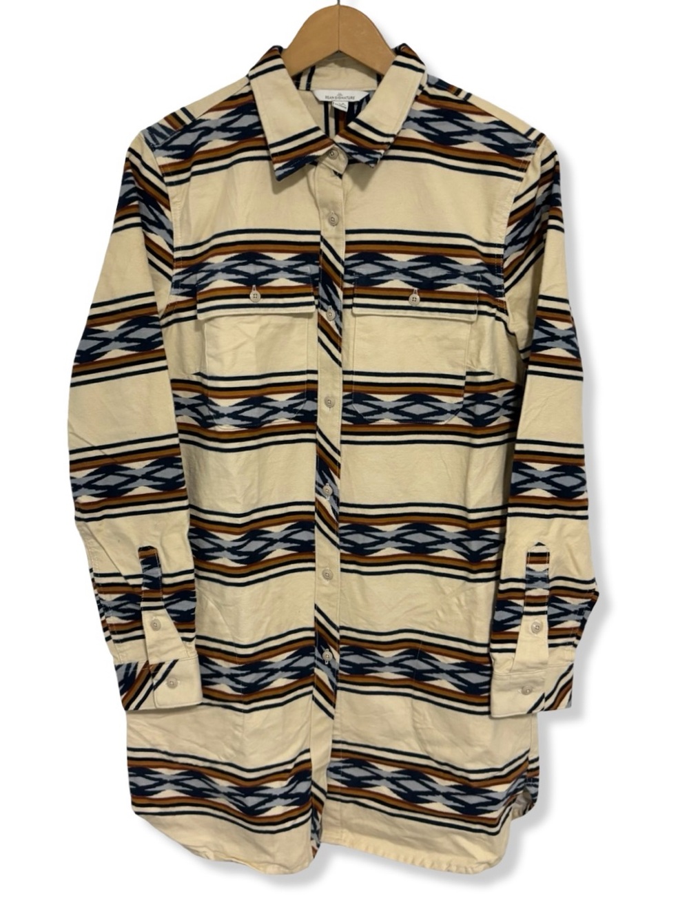L.L.Bean Signature Heavy Cotton Aztec Pattern Button Up Long Shirt